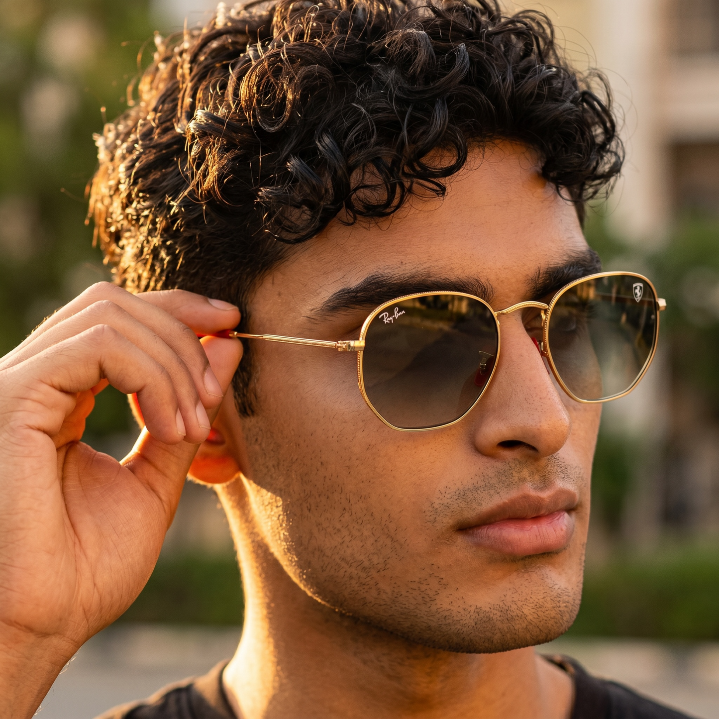 Ray-Ban RB3548 Scuderia Ferrari Round Sunglasses Gold Frame Red Arms Rare