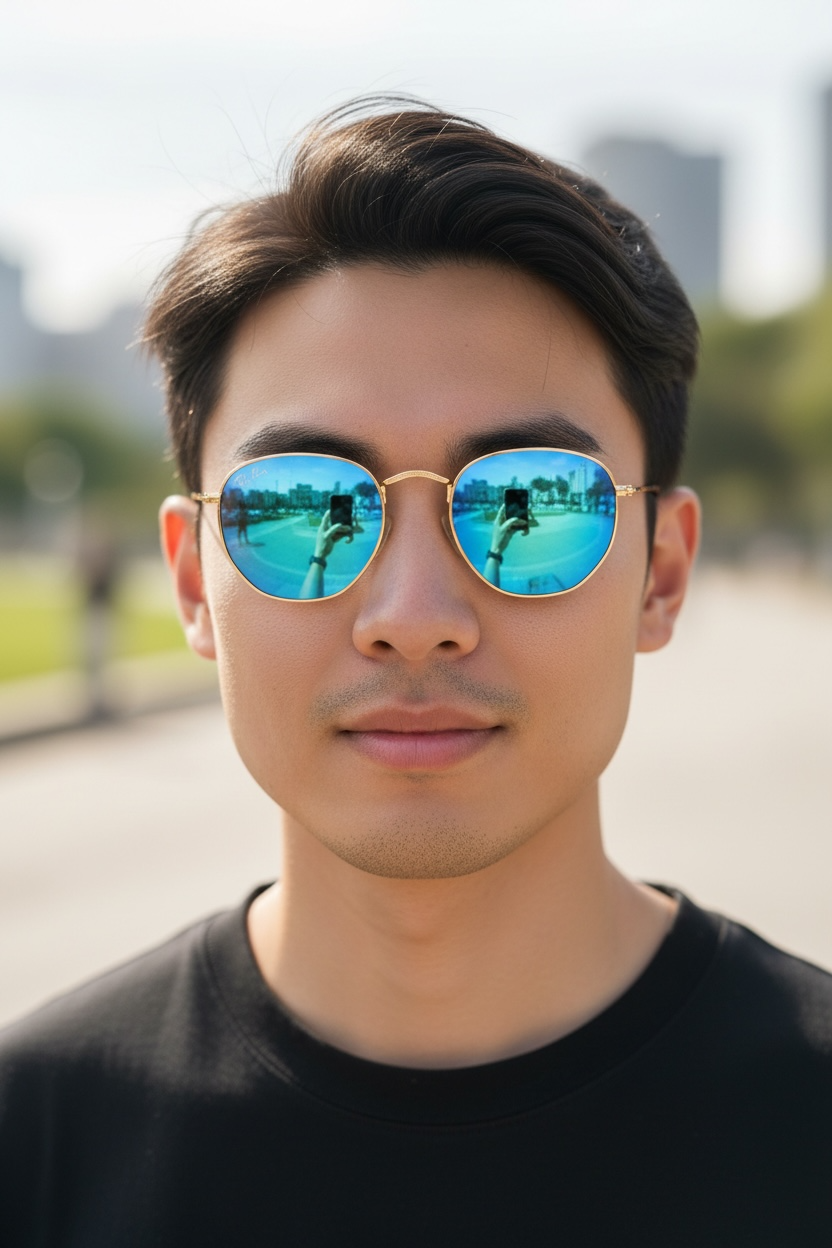 Ray‑Ban RB3548 Hexagonal Sunglasses – Gold Frame, Blue Lenses – Unisex Iconic Style