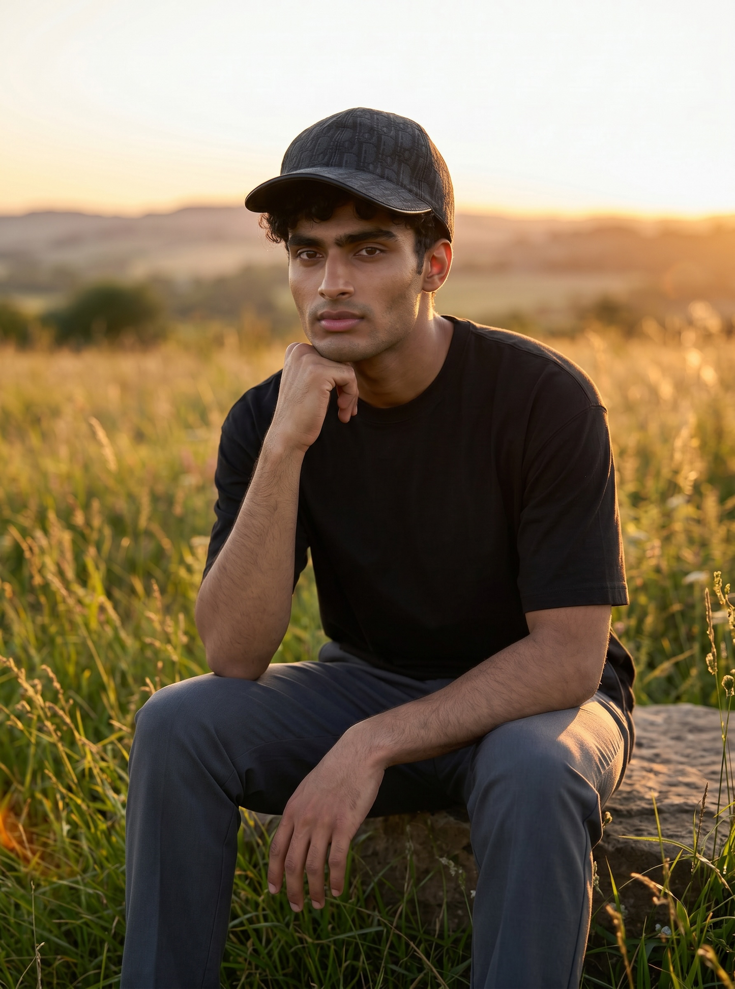Cristian Dior Men's Black Oblique Cap One Size