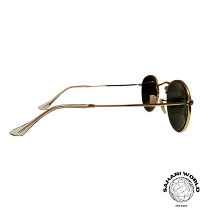 Ray-Ban RB3447 Round Metal Sunglasses – Gold Frame / Dark Blue Lenses