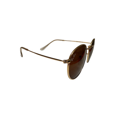 Ray-Ban RB3447 Round Metal Sunglasses – Gold Frame / Dark Brown Lenses