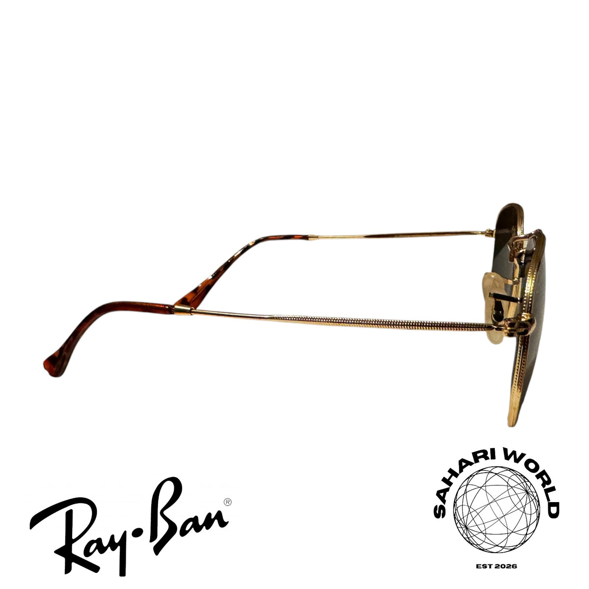 Ray Ban RB3548 Hexagonal Sunglasses Gold Frame Black Lenses Unisex Iconic Style