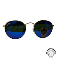 Ray-Ban RB3447 Round Metal Sunglasses – Gold Frame / Dark Blue Lenses