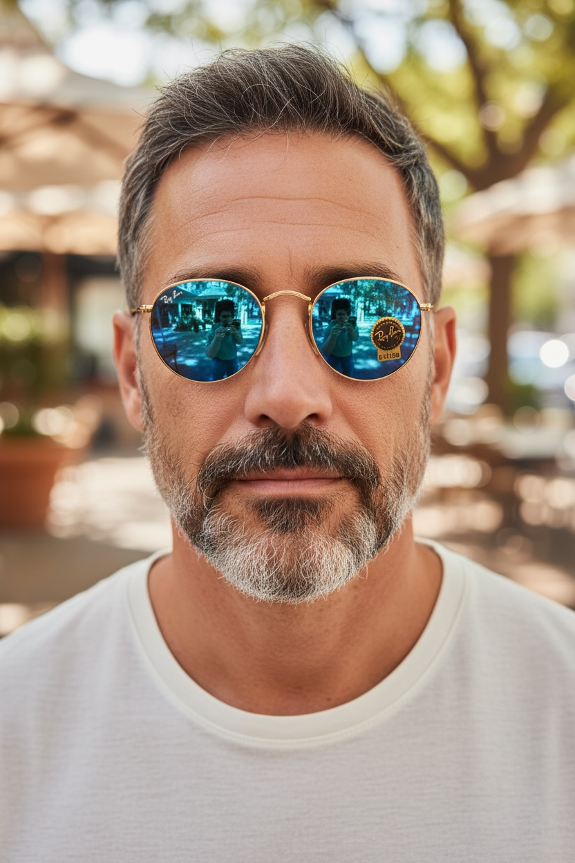 Ray-Ban RB3447 Round Metal Sunglasses – Gold Frame / Dark Blue Lenses