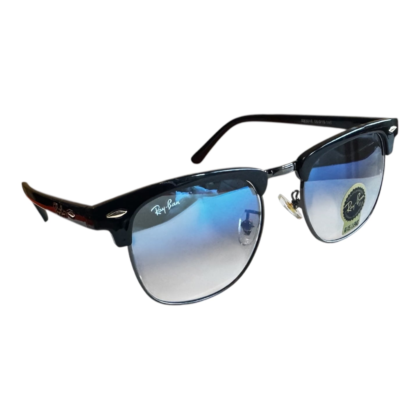 Ray-Ban Clubmaster RB3016 Blue Lenses Black Frame