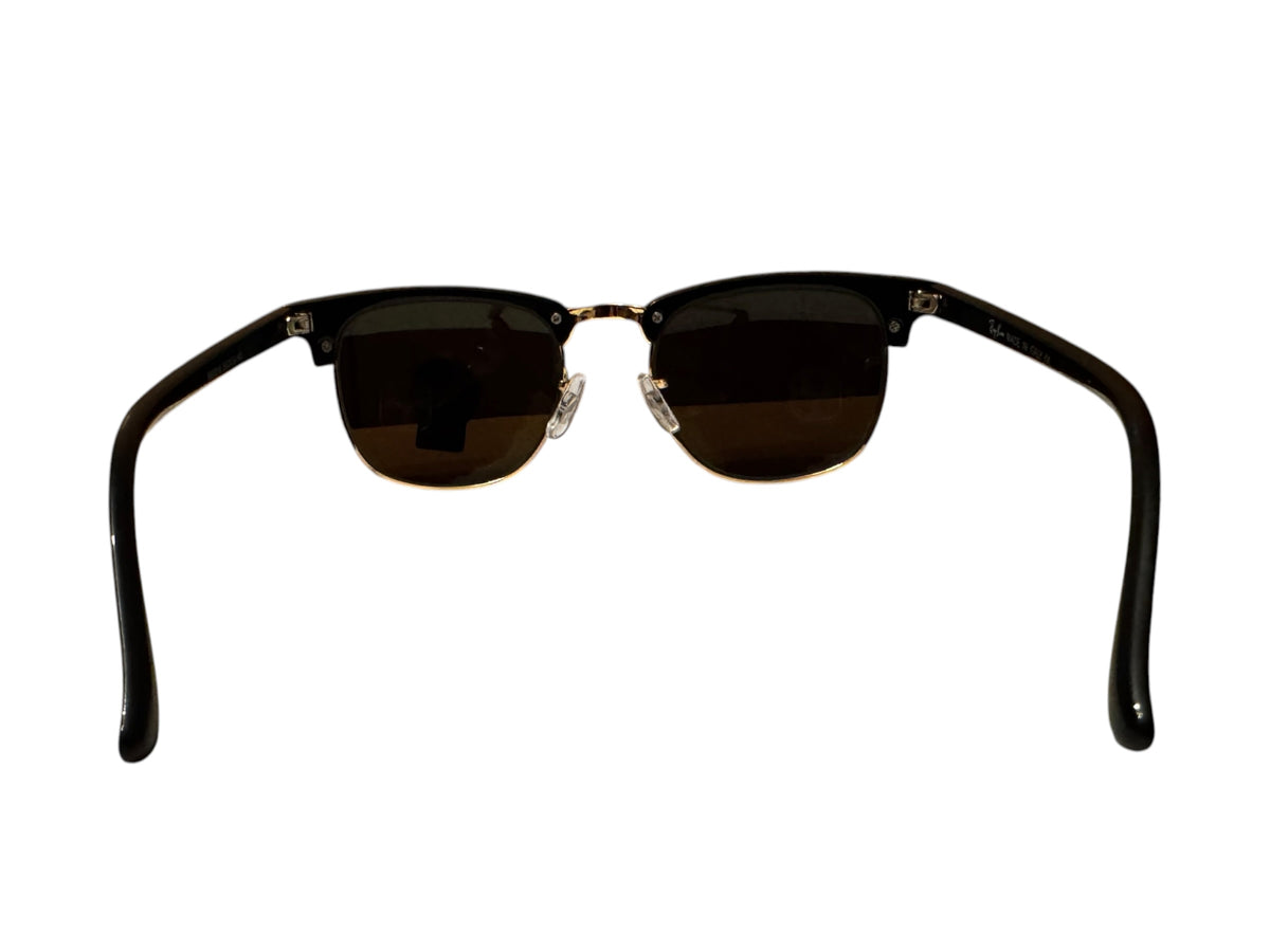 Ray-Ban RB3016 Clubmaster Sunglasses Black/Gold Frame Blue Mirror Lenses Unisex