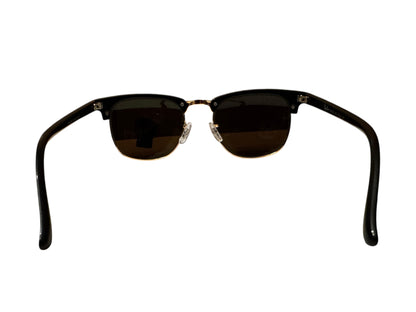 Ray-Ban RB3016 Clubmaster Sunglasses Black/Gold Frame Blue Mirror Lenses Unisex
