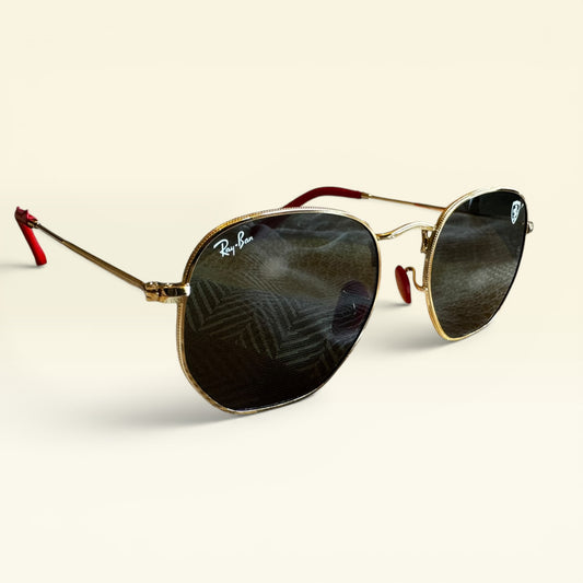 Ray-Ban RB3548 Scuderia Ferrari Round Sunglasses Gold Frame Red Arms Rare