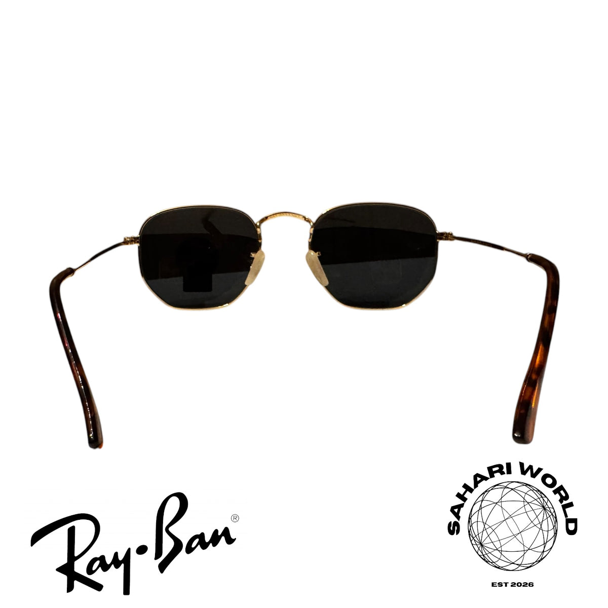 Ray Ban RB3548 Hexagonal Sunglasses Gold Frame Black Lenses Unisex Iconic Style