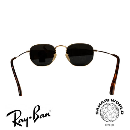 Ray Ban RB3548 Hexagonal Sunglasses Gold Frame Black Lenses Unisex Iconic Style