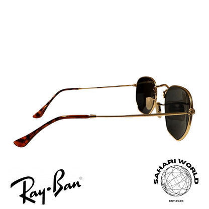 Ray Ban RB3548 Hexagonal Sunglasses Gold Frame Black Lenses Unisex Iconic Style