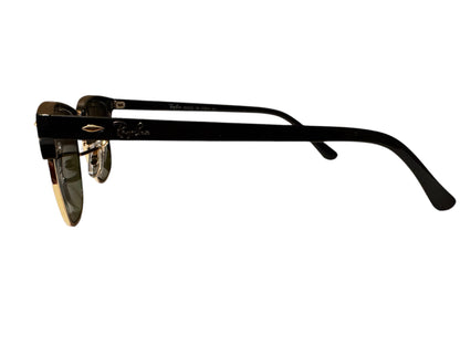 Ray-Ban RB3016 Clubmaster Sunglasses Black/Gold Frame Blue Mirror Lenses Unisex