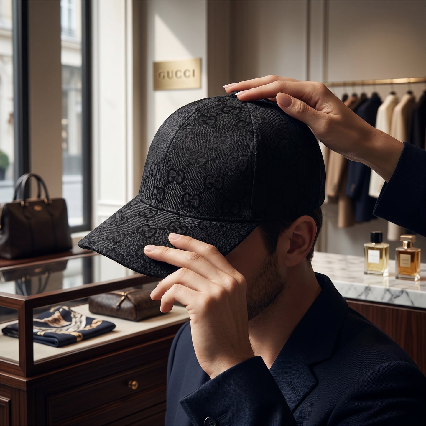 Gucci GG Monogram Logo Baseball Cap Hat Black One Size UniSex