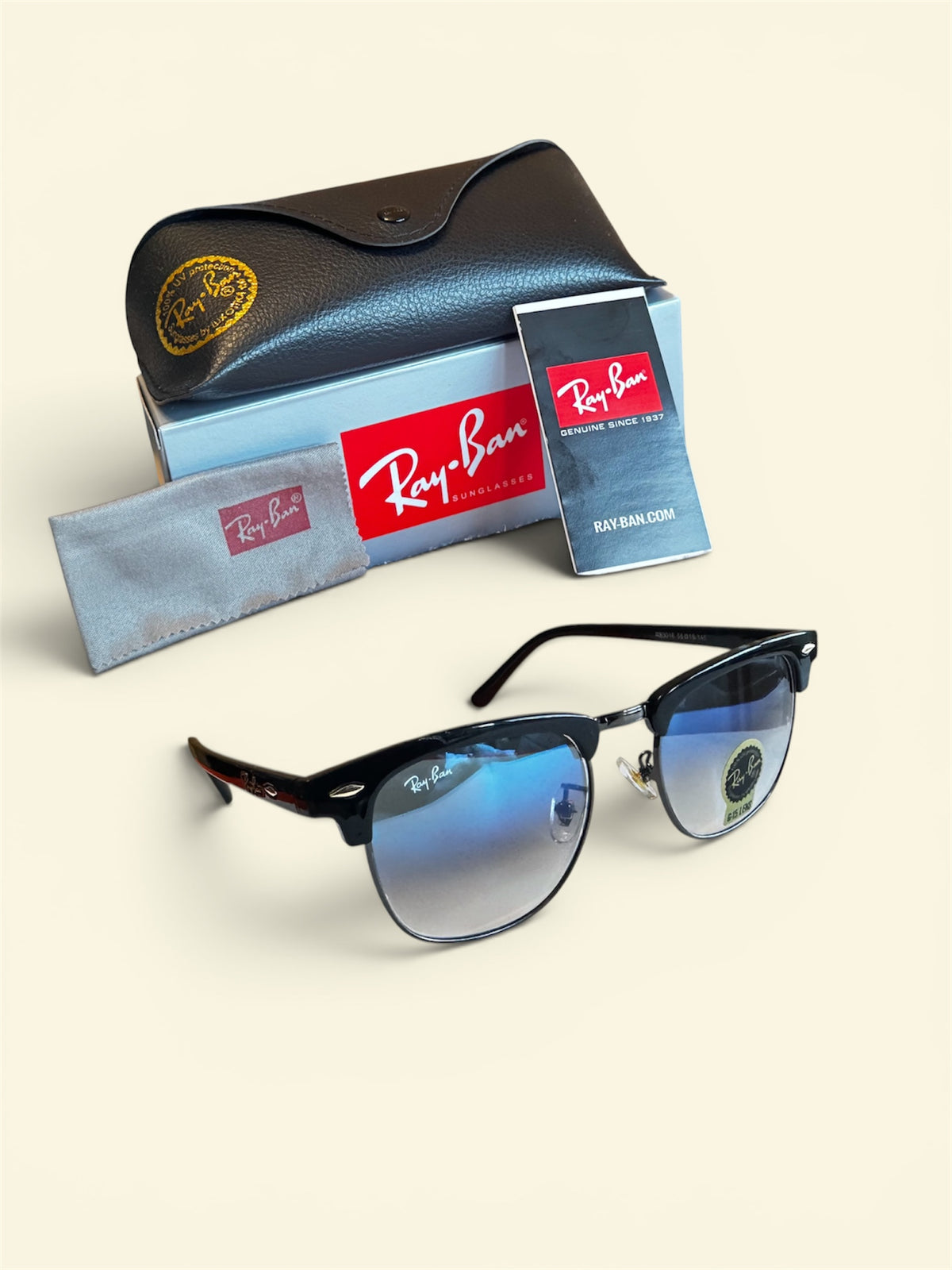 Ray-Ban Clubmaster RB3016 Blue Lenses Black Frame