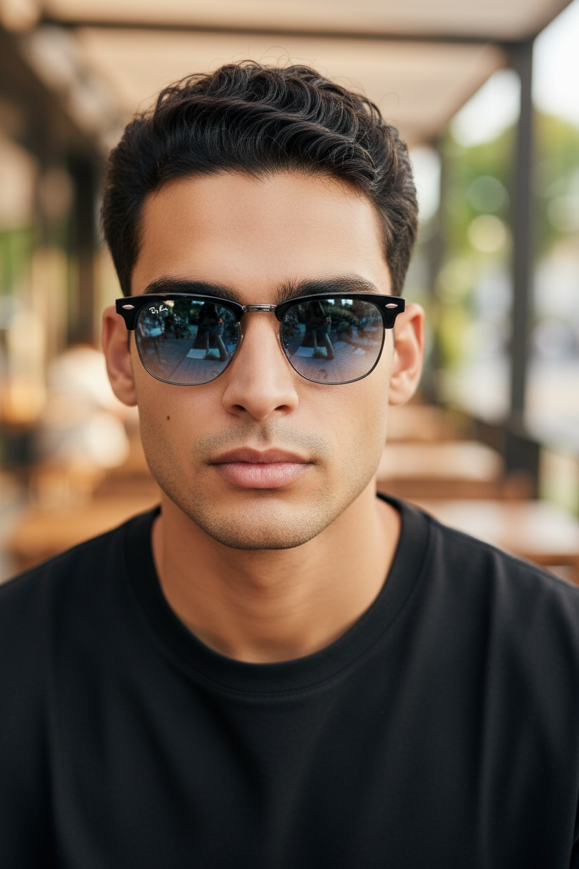 Ray-Ban Clubmaster RB3016 Blue Lenses Black Frame