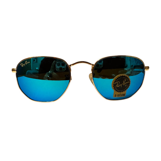 Ray‑Ban RB3548 Hexagonal Sunglasses – Gold Frame, Blue Lenses – Unisex Iconic Style
