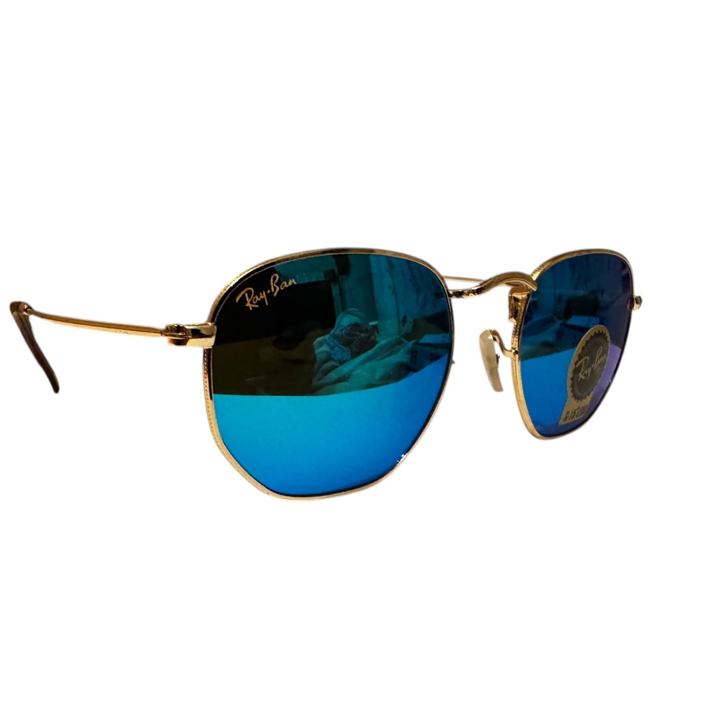 Ray‑Ban RB3548 Hexagonal Sunglasses – Gold Frame, Blue Lenses – Unisex Iconic Style